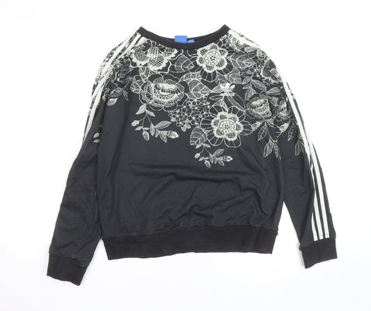 Adidas Unisex Black Floral Crew Neck Sweatshirt Size S