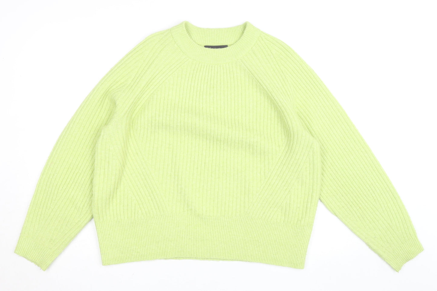 Marks and Spencer Women Green Crew Neck Ribbed Knit Jumper L