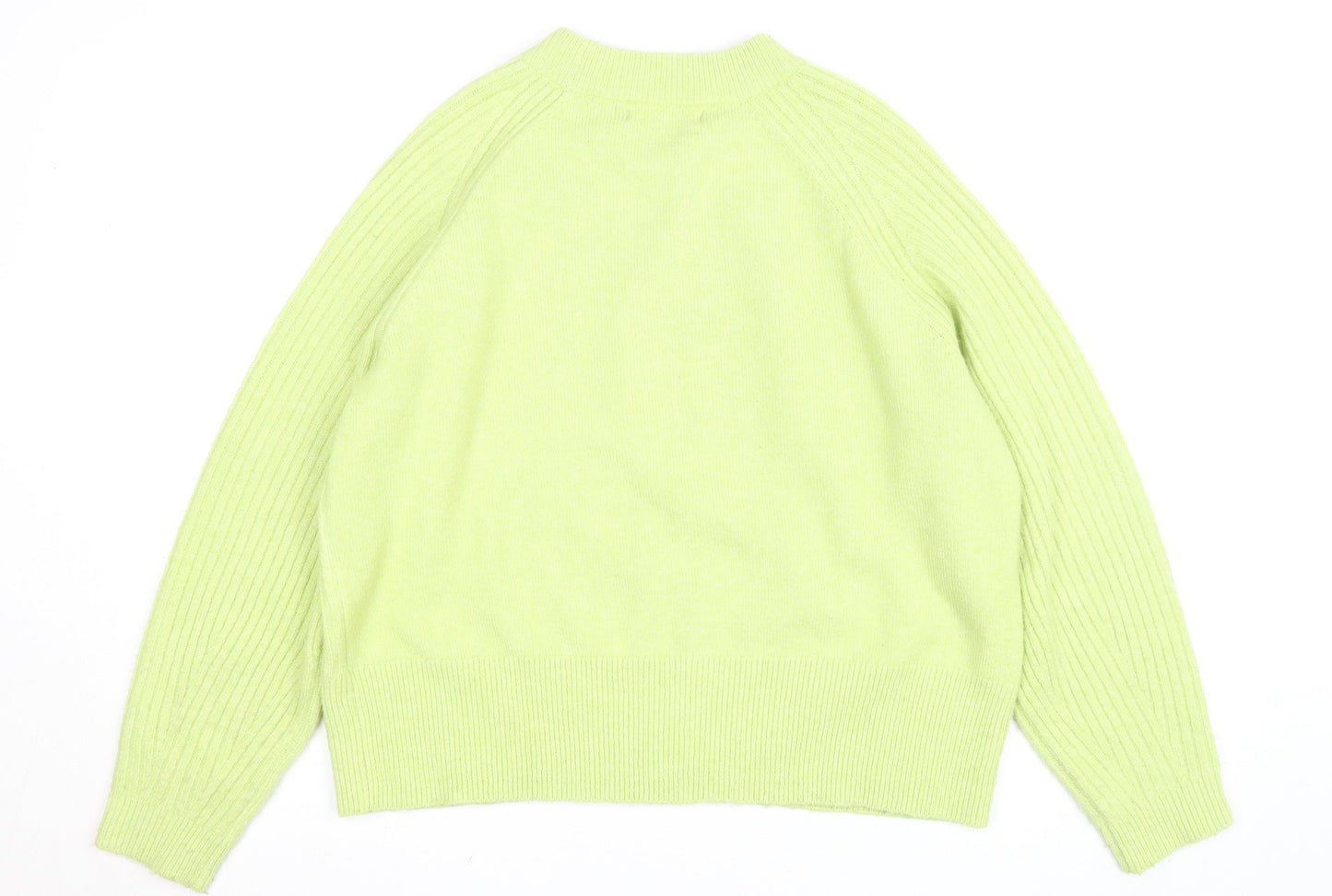 Marks and Spencer Women Green Crew Neck Ribbed Knit Jumper L