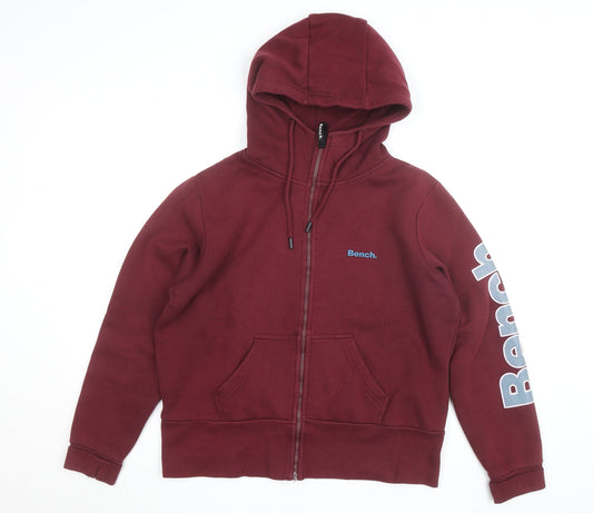 Bench Men's Red XL Full Zip Hoodie with Logo Design