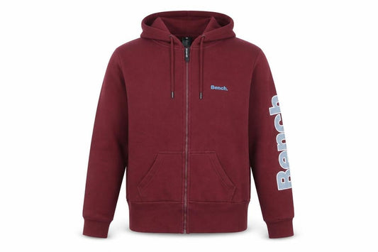 Bench Men's Red XL Full Zip Hoodie with Logo Design
