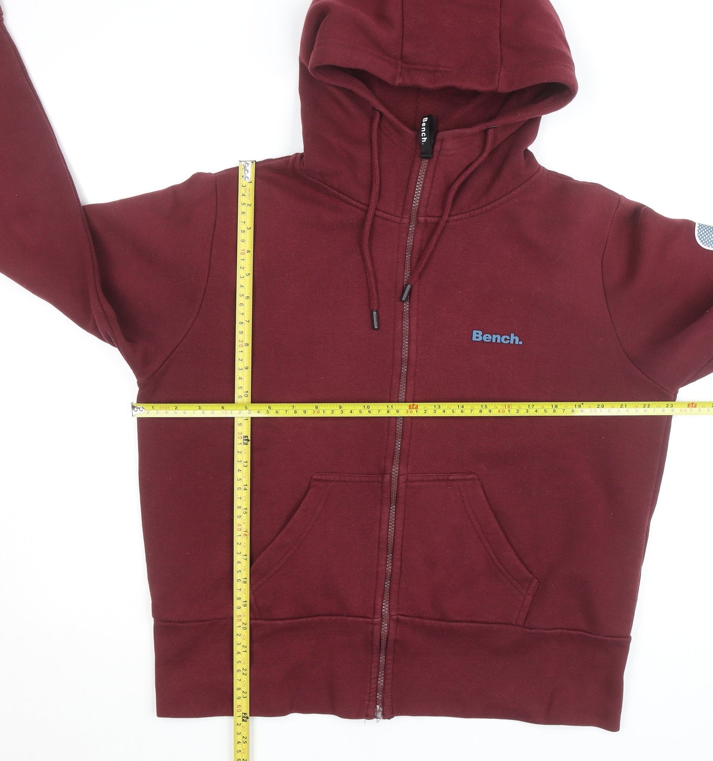 Bench Men's Red XL Full Zip Hoodie with Logo Design