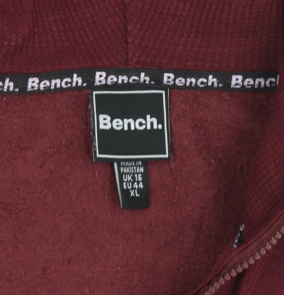 Bench Men's Red XL Full Zip Hoodie with Logo Design