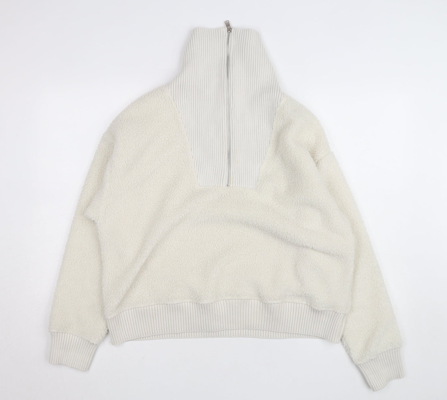 Marks and Spencer Womens Ivory Fleece 1/2 Zip High Neck Jumper M