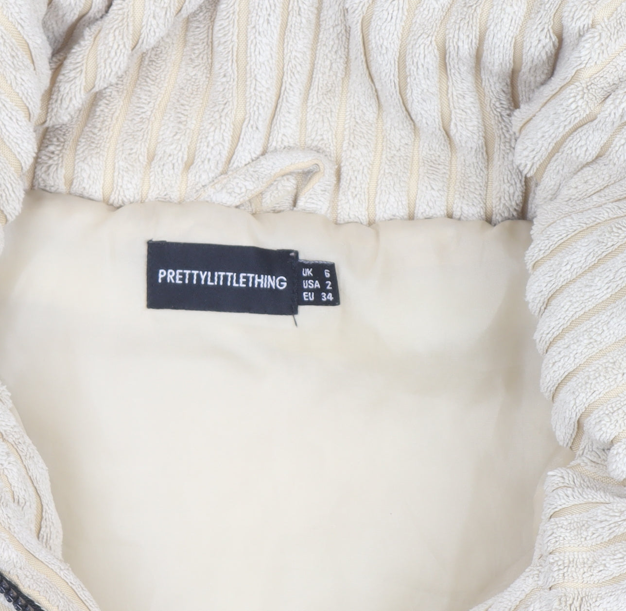PrettyLittleThing Women’s Beige Corduroy Puffer Jacket UK 6