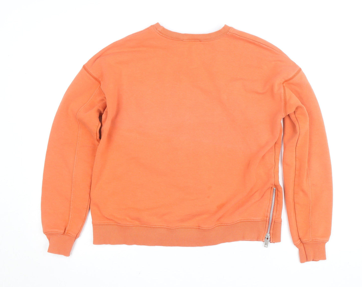 Mint Velvet Unisex Orange Crew Neck Zip Accent Cotton Sweatshirt Size S