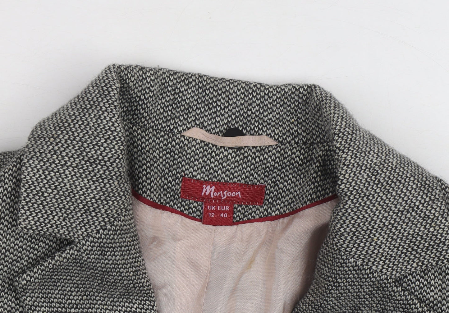 Monsoon Women Grey Tweed Single-Breasted Blazer UK 12 Classic Fit