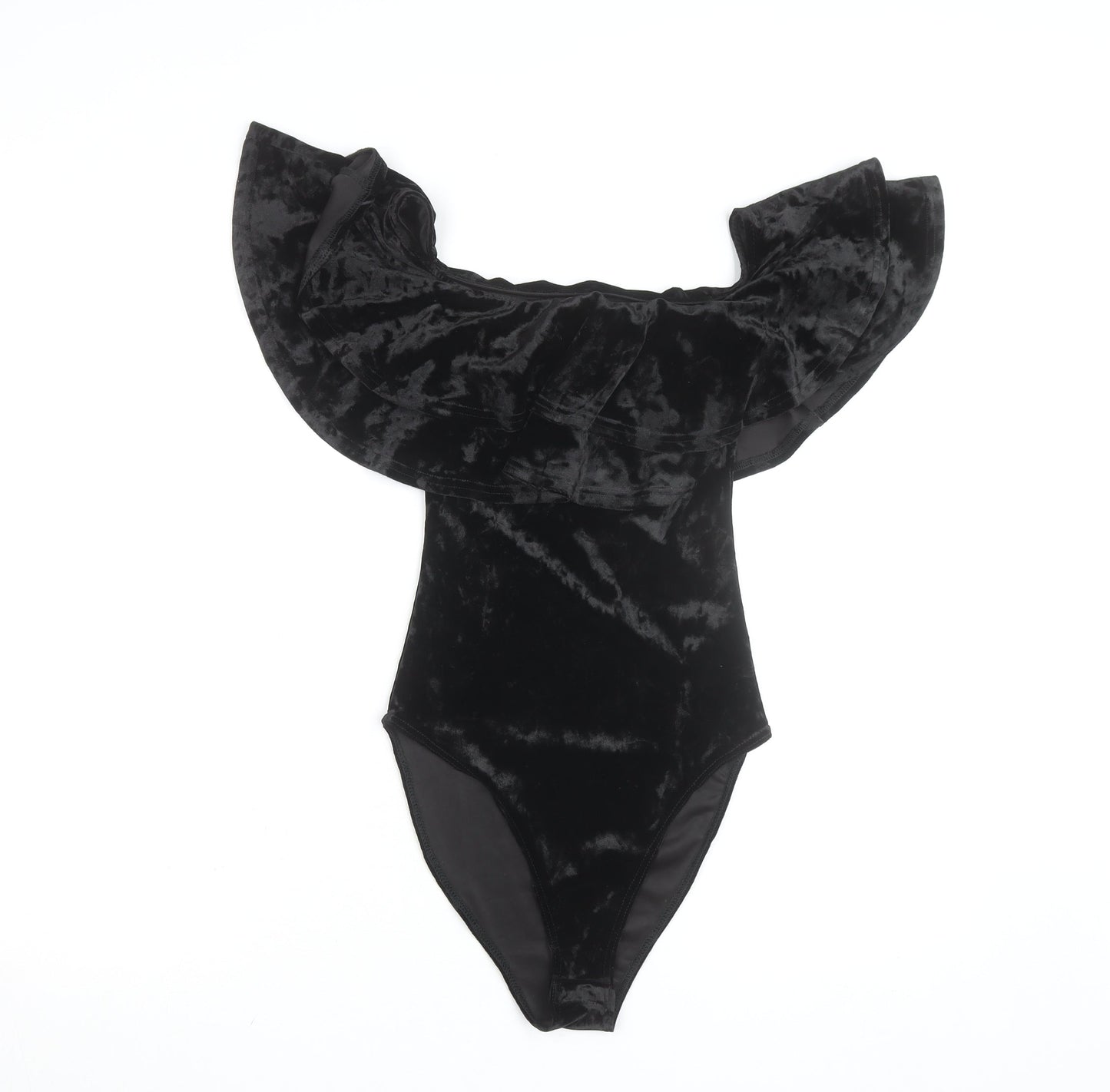 New Look Women's Black Velvet Off Shoulder Bodysuit Size 10