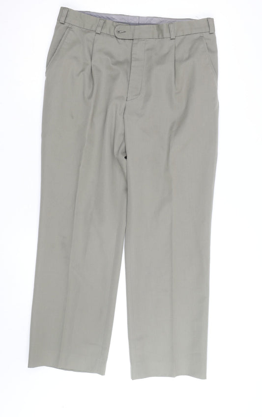 Remus Uomo Men's Grey 36S Wool Blend Formal Dress Trousers