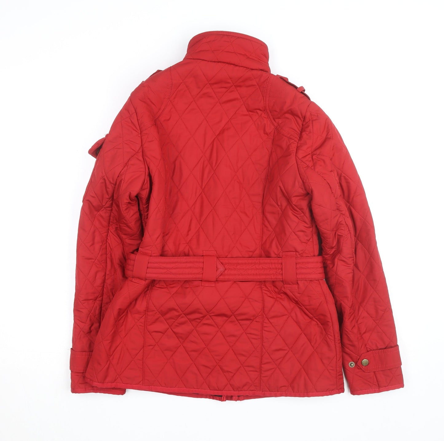 Barbour Women's Red Quilted Belted Mid-Length Jacket Size 10