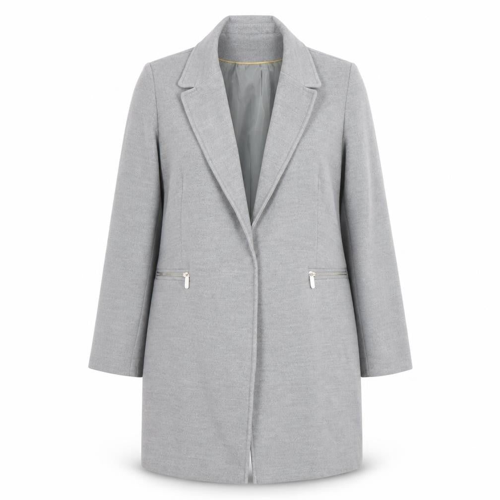 Topshop Women Grey Long Wool Blend Coat UK 12 Lined Zip Detail