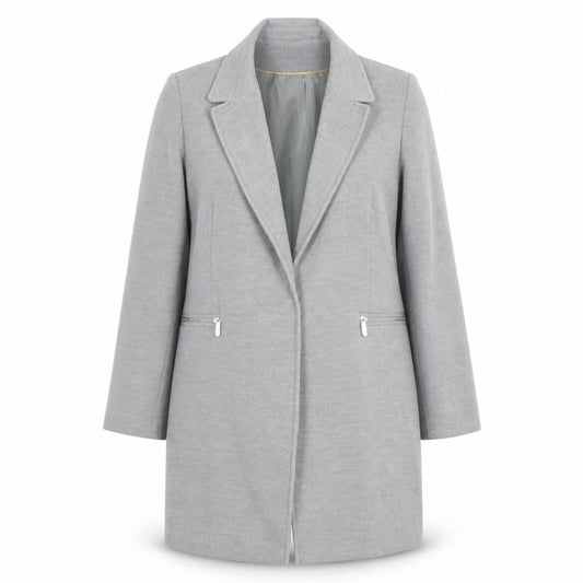 Topshop Women Grey Long Wool Blend Coat UK 12 Lined Zip Detail