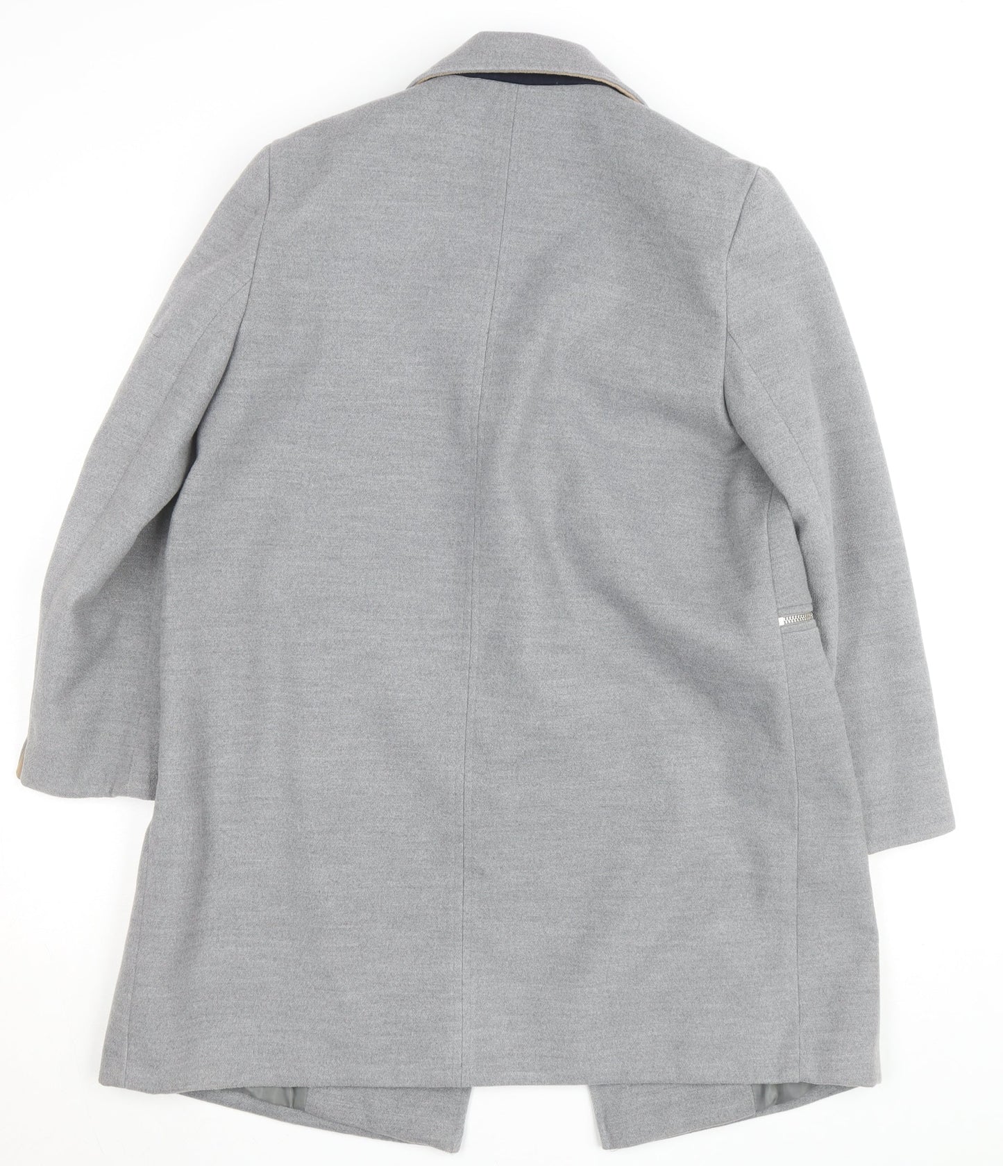 Topshop Women Grey Long Wool Blend Coat UK 12 Lined Zip Detail