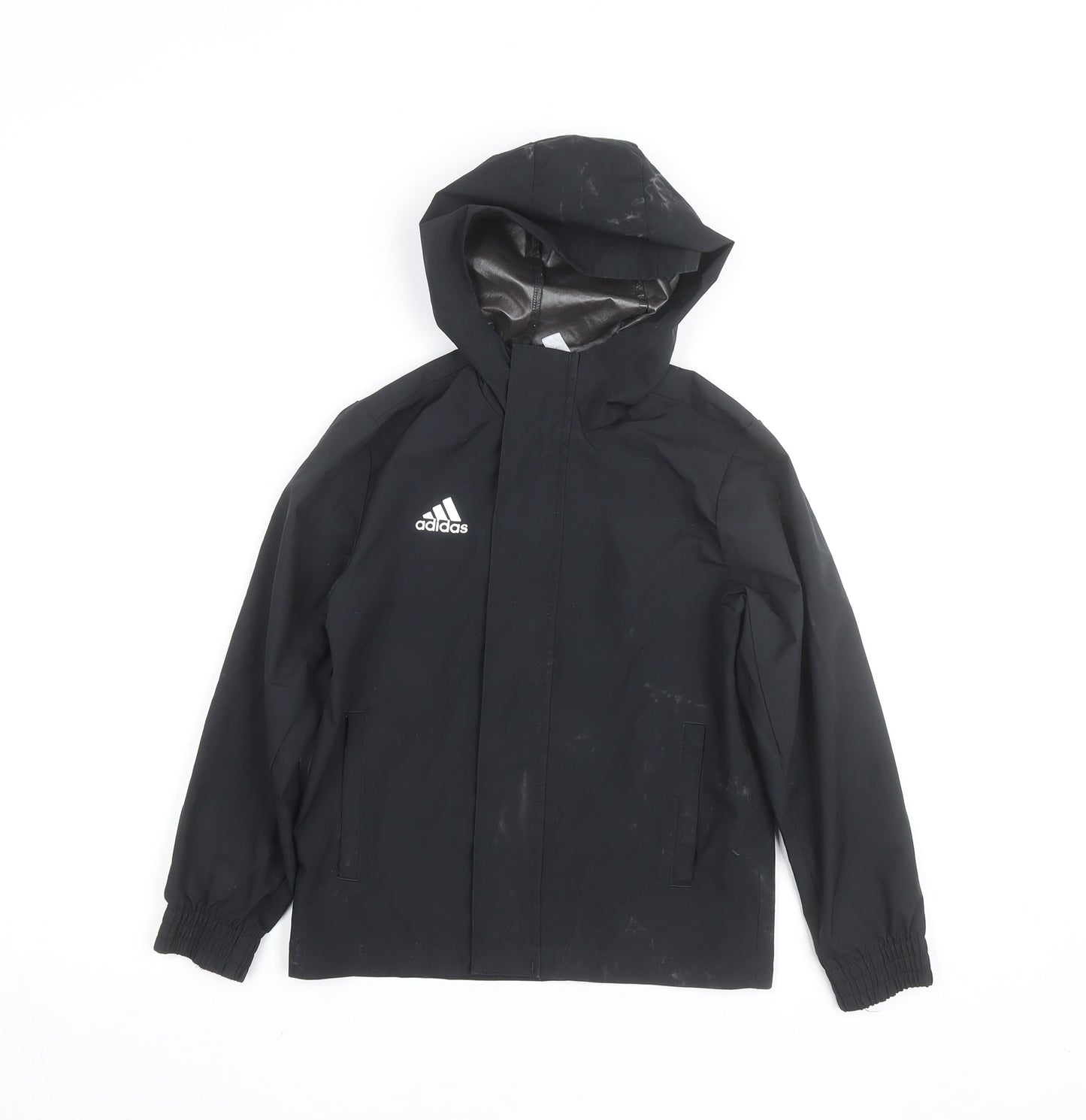 Adidas Boys Black Hooded Waterproof Rain Coat Jacket 7-8 Years
