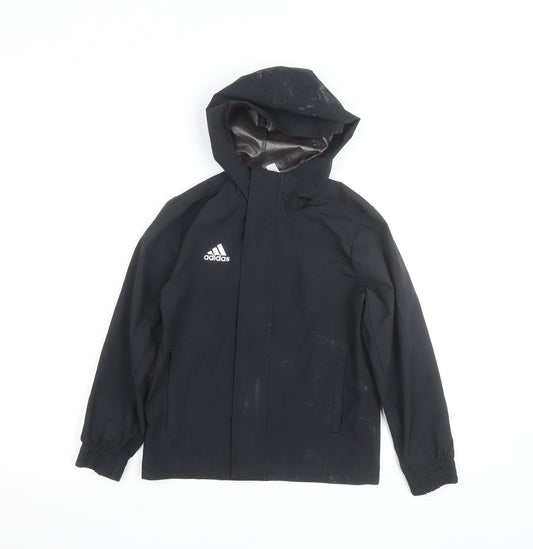 Adidas Boys Black Hooded Waterproof Rain Coat Jacket 7-8 Years
