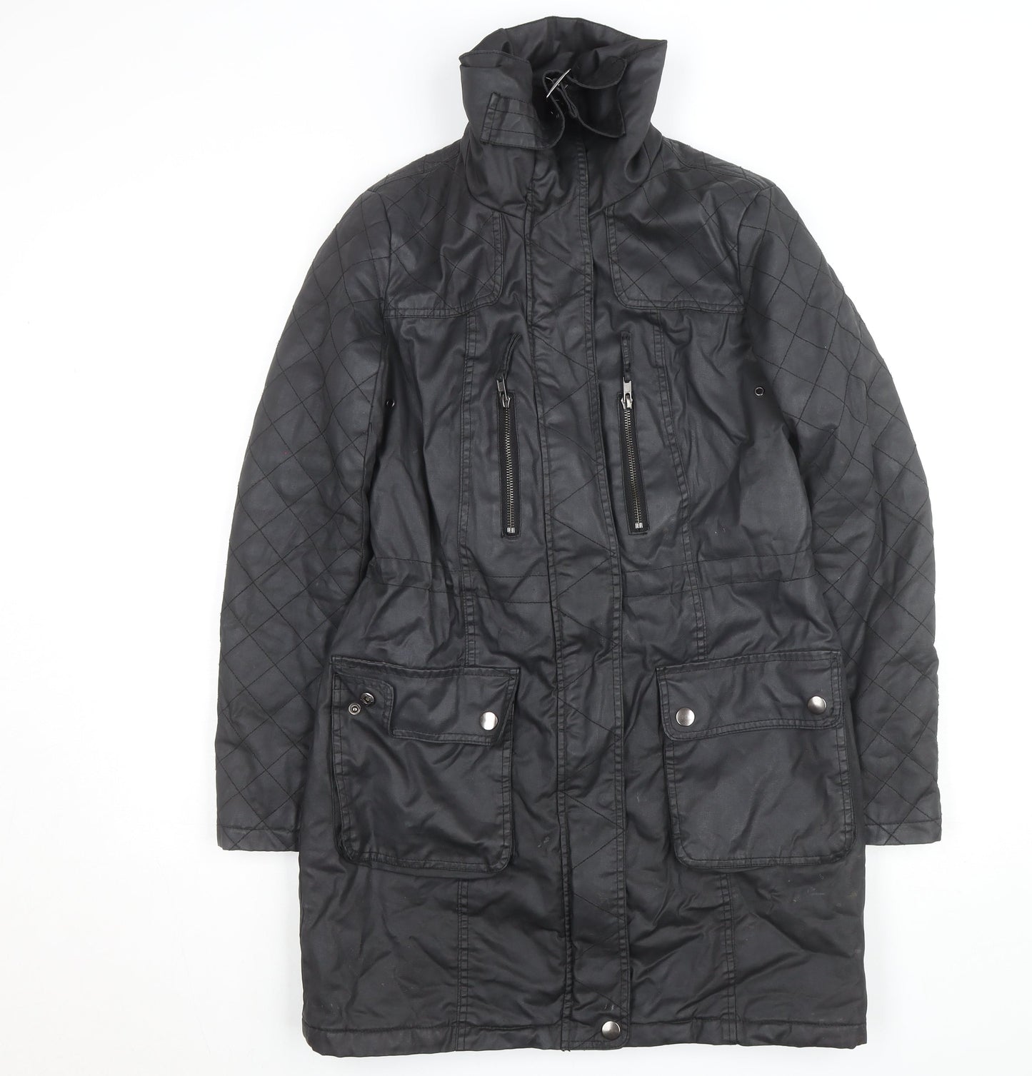 Dorothy Perkins Women’s Black Waxed Quilted Parka Coat Size 8