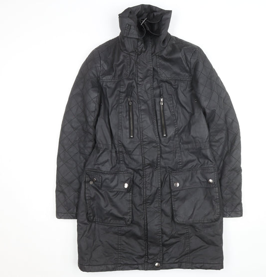 Dorothy Perkins Women’s Black Waxed Quilted Parka Coat Size 8