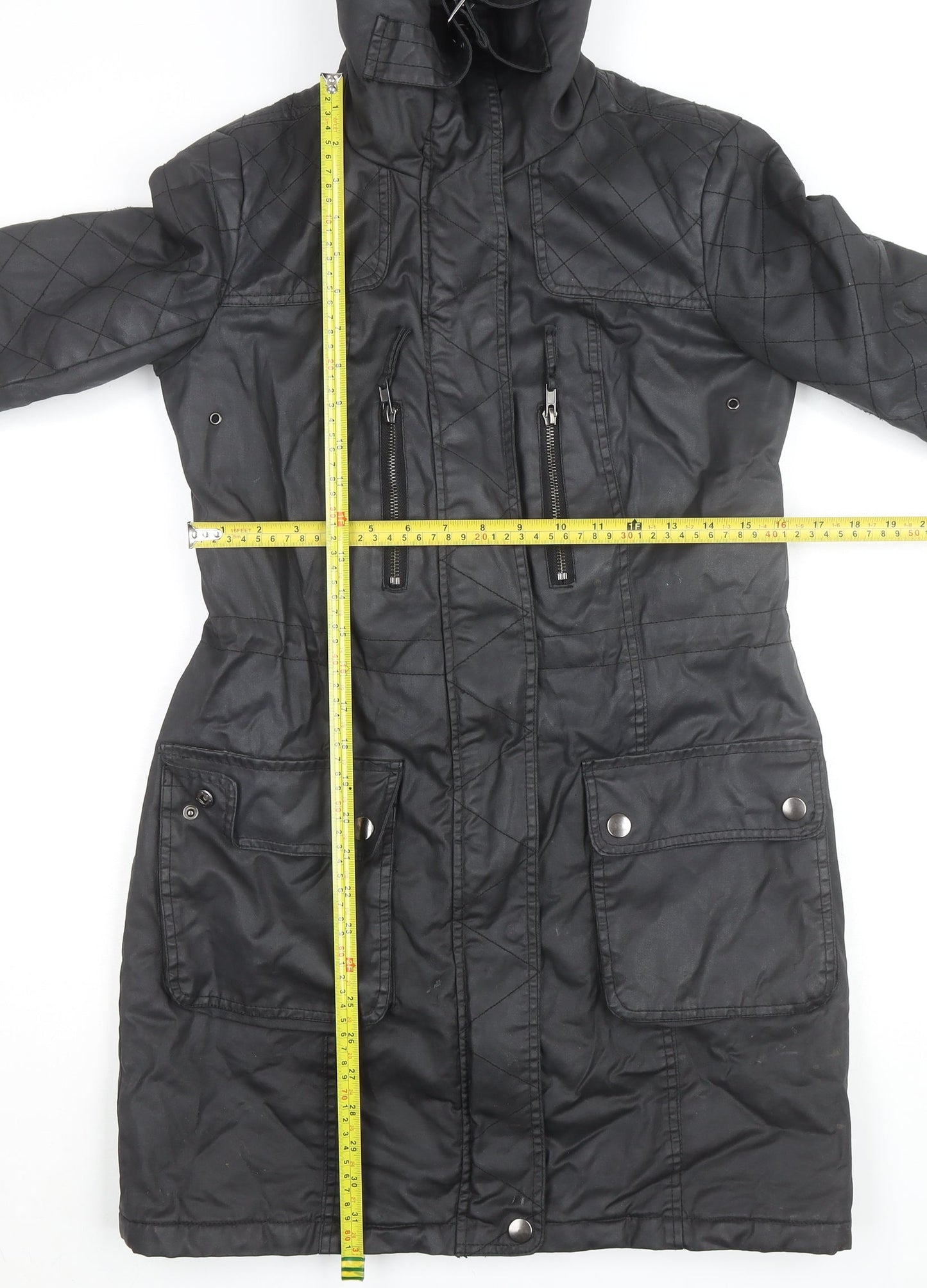 Dorothy Perkins Women’s Black Waxed Quilted Parka Coat Size 8