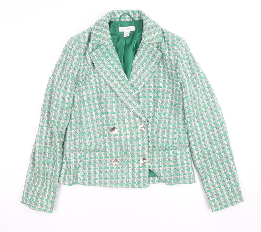 Primark Women’s Green Tweed Blazer Jacket Size 10 Check Lined