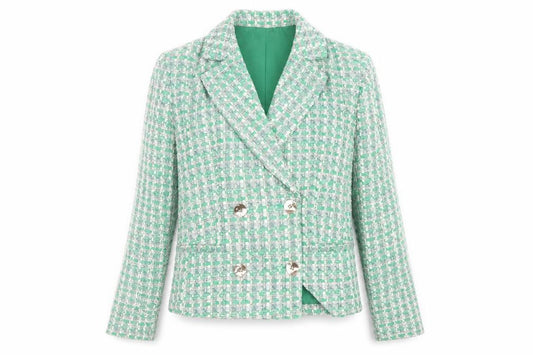 Primark Women’s Green Tweed Blazer Jacket Size 10 Check Lined