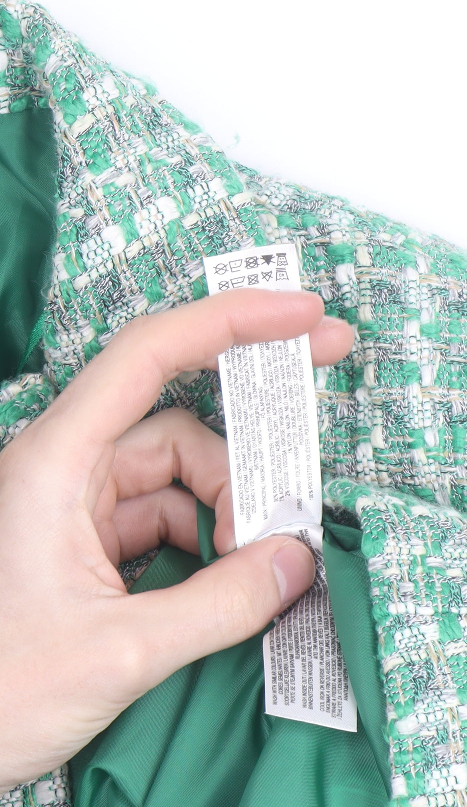 Primark Women’s Green Tweed Blazer Jacket Size 10 Check Lined