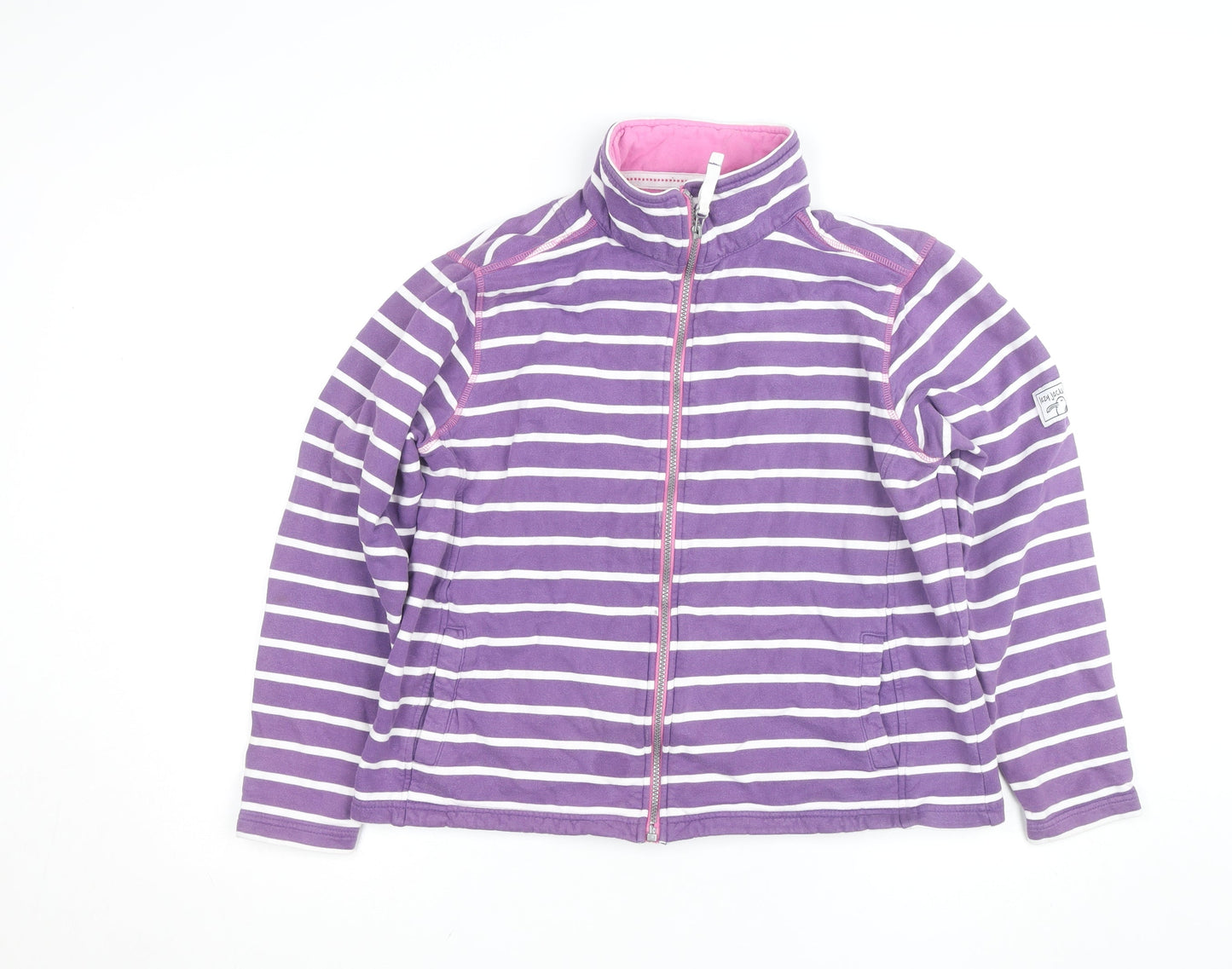 Lazy Jacks Girls Purple Striped Full Zip Cotton Jumper Size L
