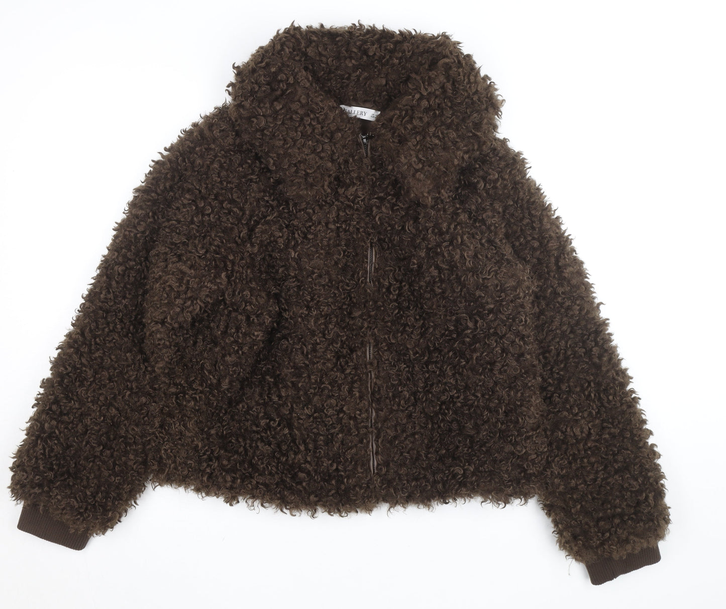Gallery Womens Brown Faux Fur Short Bomber Jacket Size 10