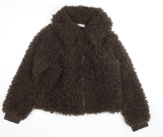 Gallery Womens Brown Faux Fur Short Bomber Jacket Size 10