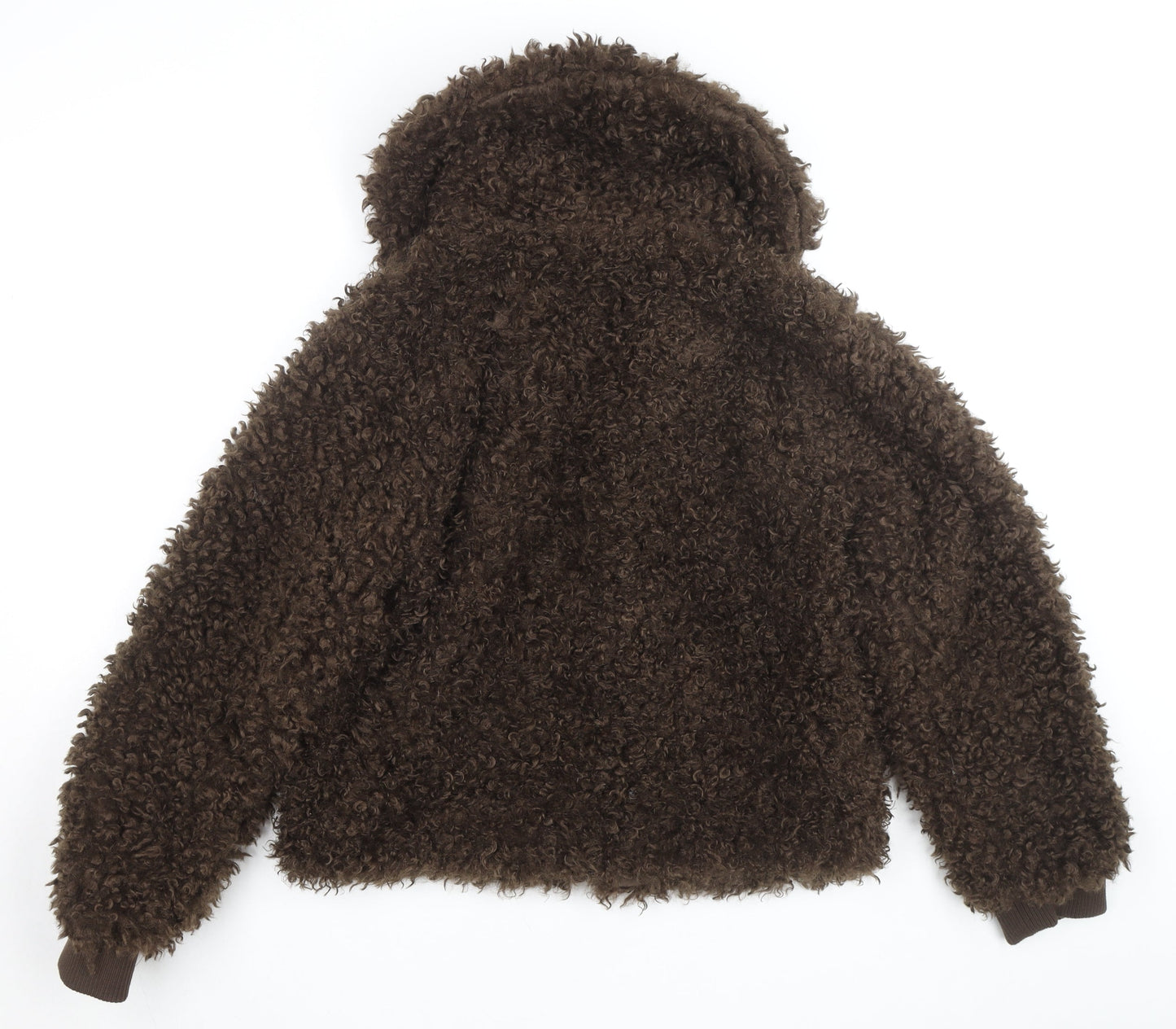 Gallery Womens Brown Faux Fur Short Bomber Jacket Size 10