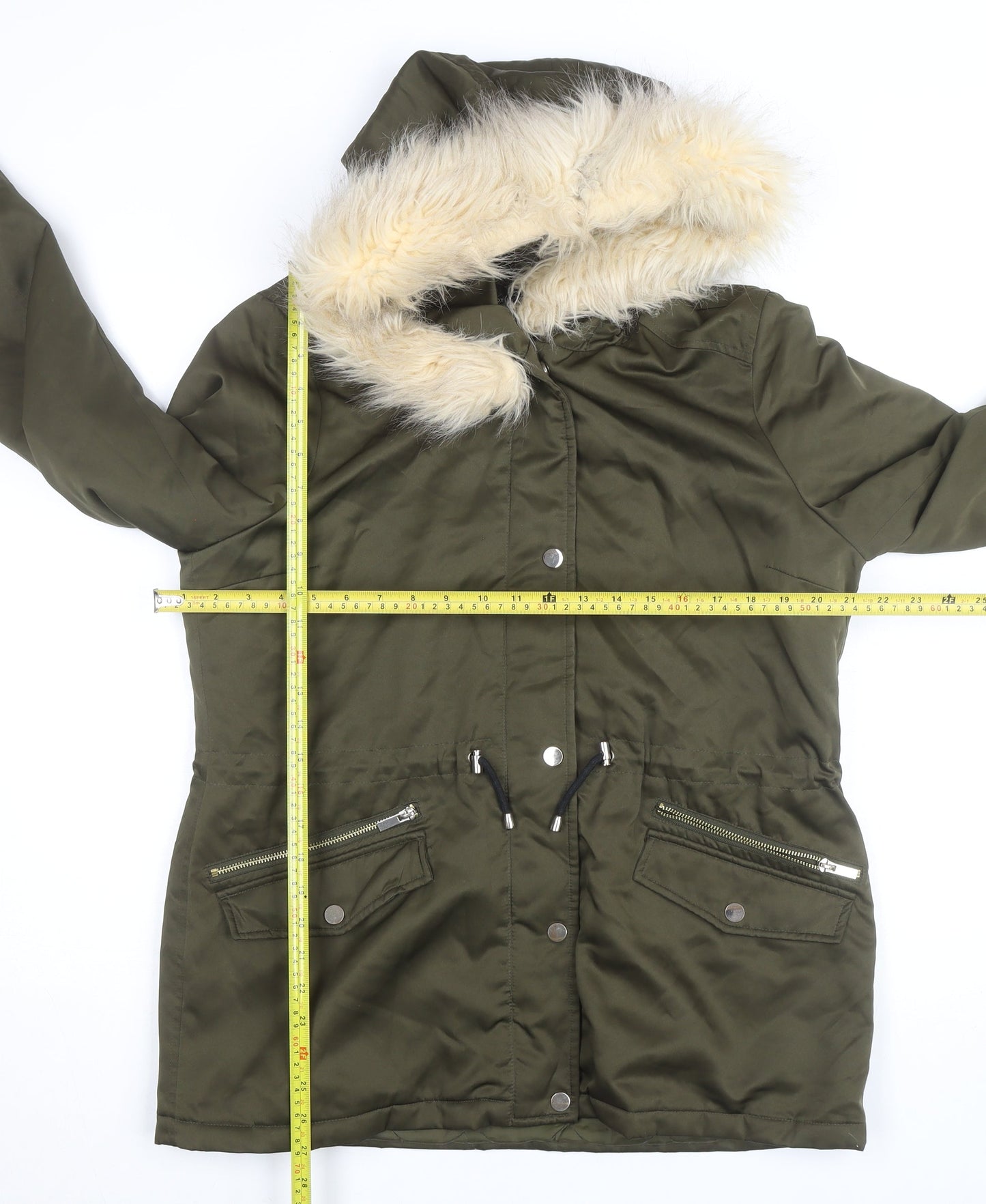Dorothy Perkins Women’s Green Faux Fur Trim Hooded Parka Coat Size 14