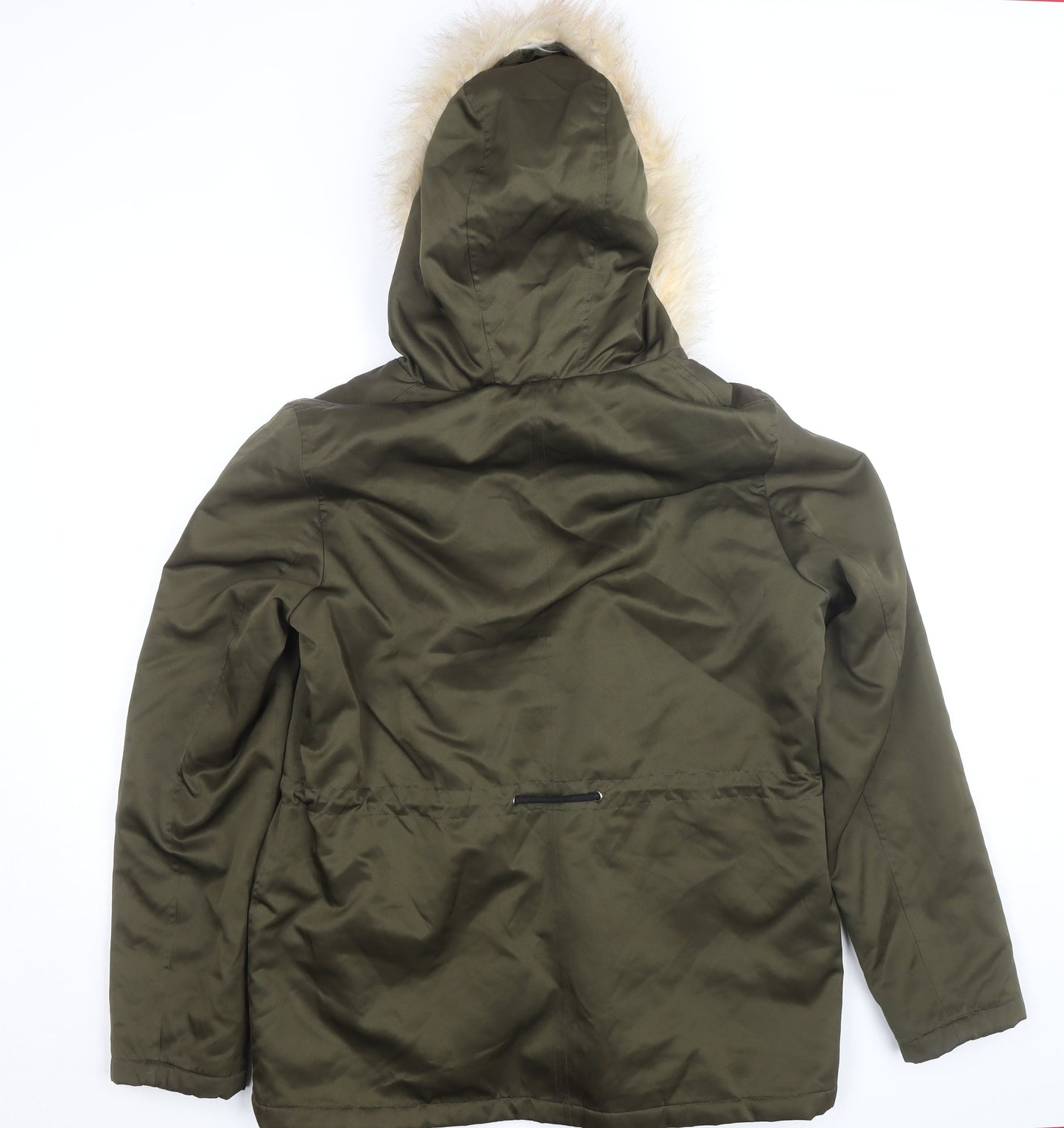 Dorothy Perkins Women’s Green Faux Fur Trim Hooded Parka Coat Size 14
