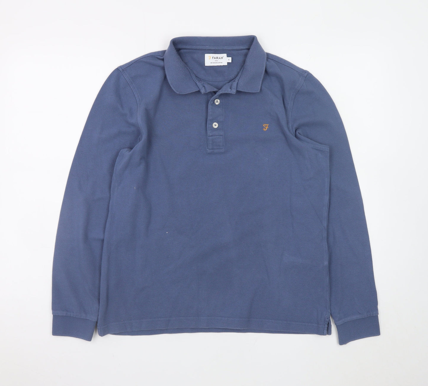 Farah Men's Blue Long Sleeve Cotton Polo Shirt Size S