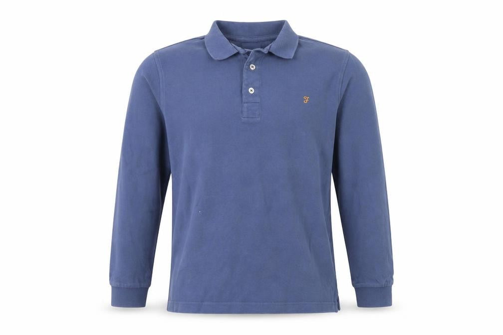 Farah Men's Blue Long Sleeve Cotton Polo Shirt Size S