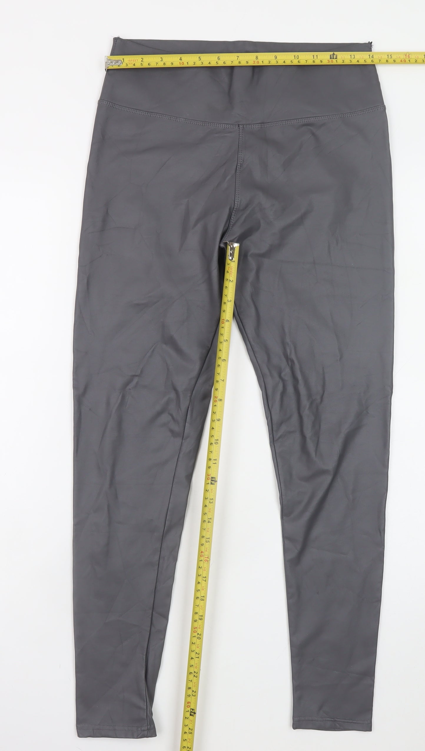 Verso Womens Grey High Waist Faux Leather Leggings M/L Stretch Fit