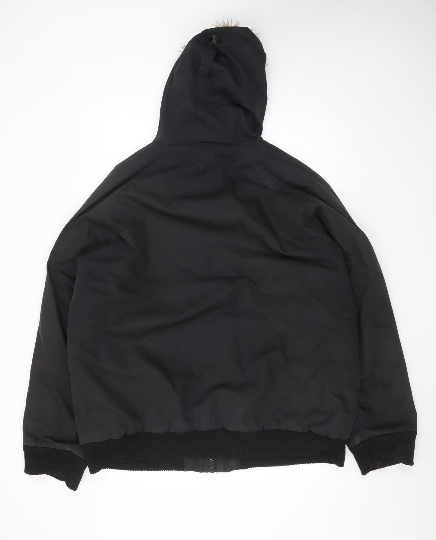 Smog Men’s Black 2XL Hooded Puffer Jacket with Faux Fur Trim