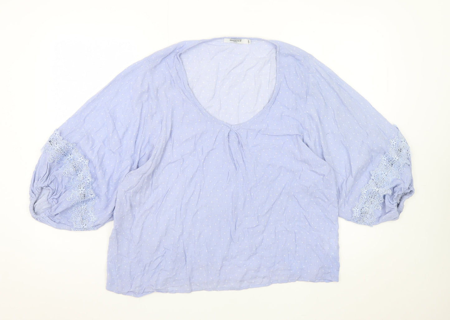 Sweewë Paris Womens Blue Polka Dot Cotton Boho Blouse S