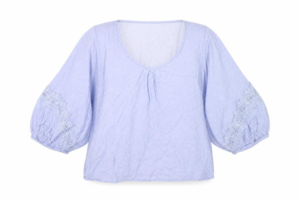 Sweewë Paris Womens Blue Polka Dot Cotton Boho Blouse S