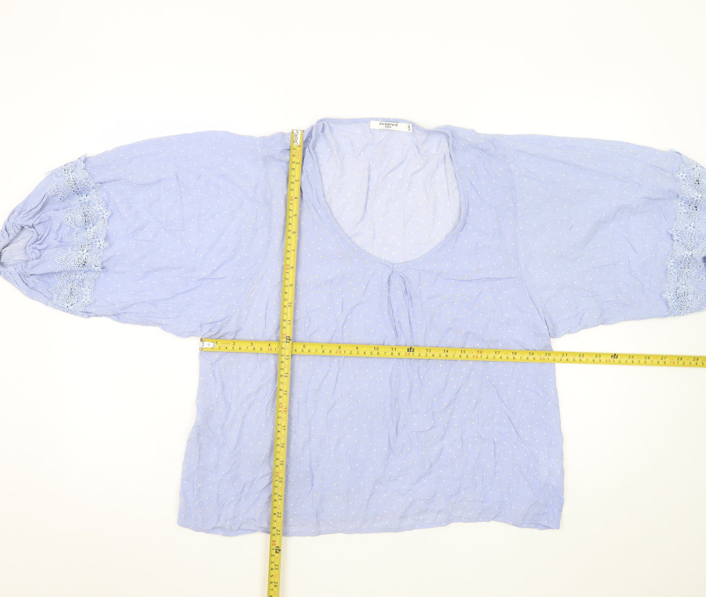 Sweewë Paris Womens Blue Polka Dot Cotton Boho Blouse S