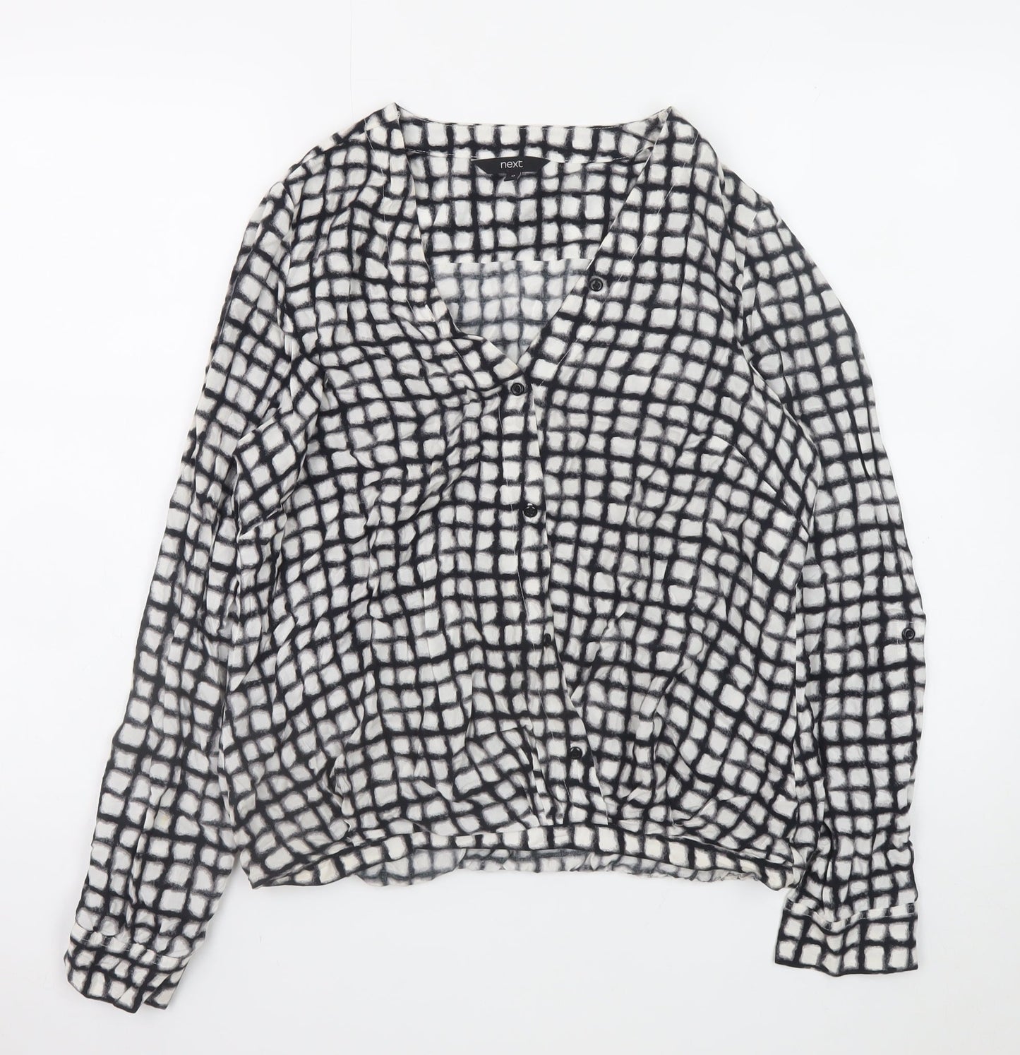 Next Women’s Black Checked Viscose Long Sleeve Blouse Size 12