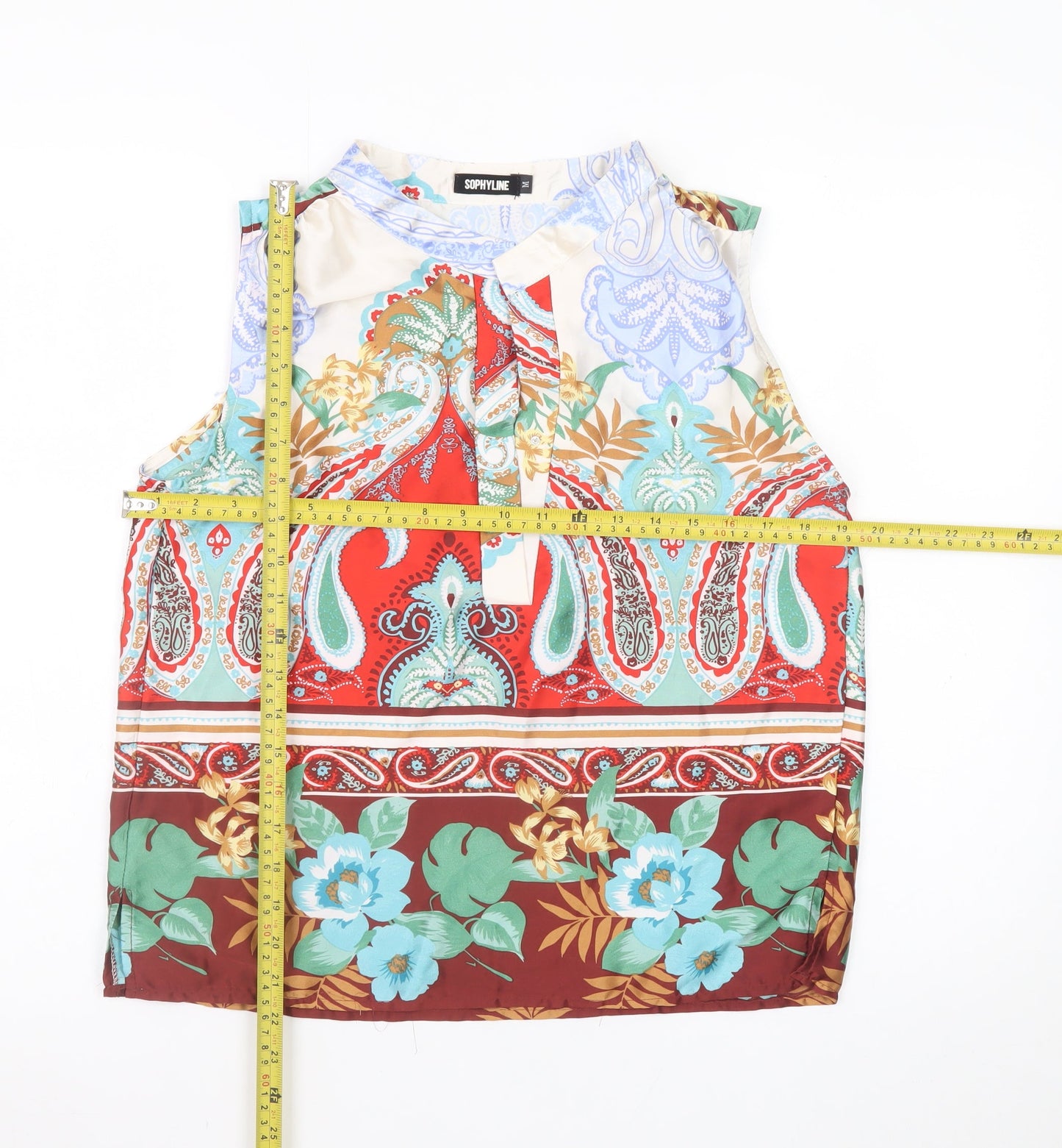 Sophylline Women’s Multicoloured Paisley Floral Sleeveless Tunic Blouse M