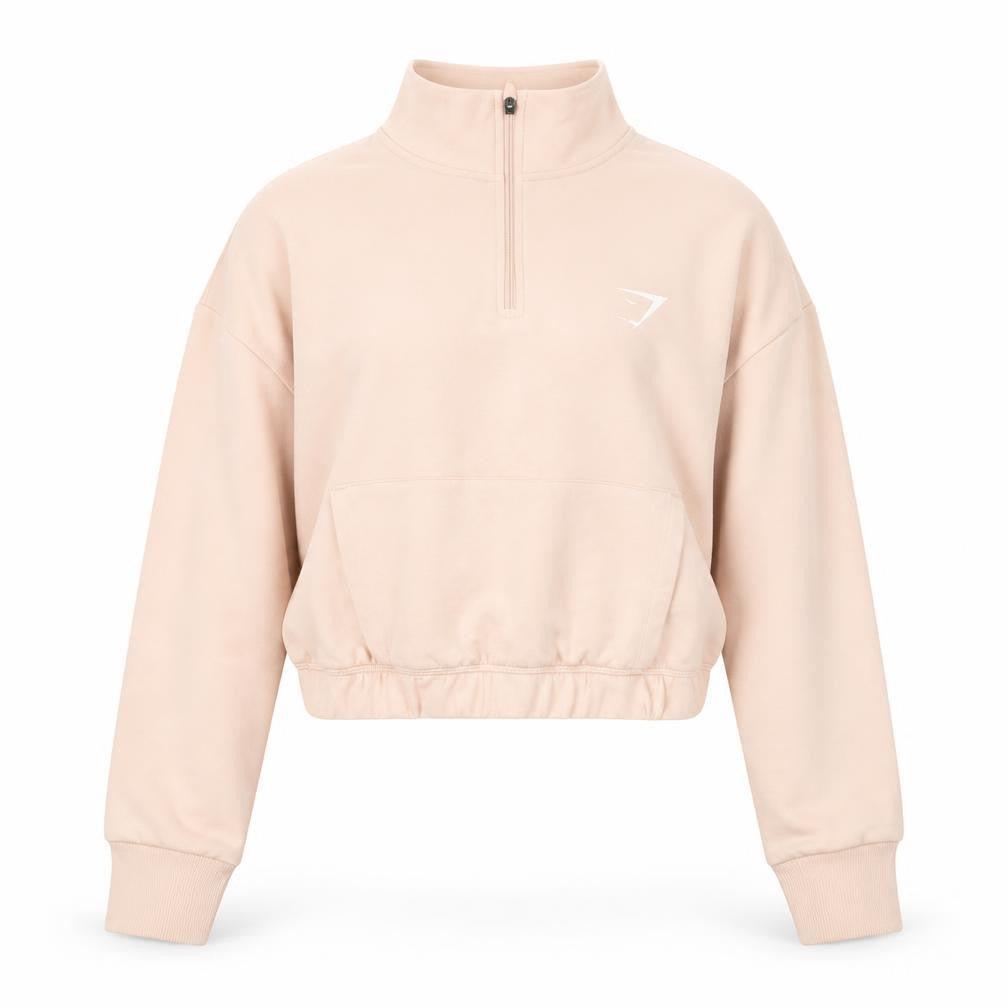 Gymshark Women’s Beige XS 1/4 Zip Cropped Sweatshirt
