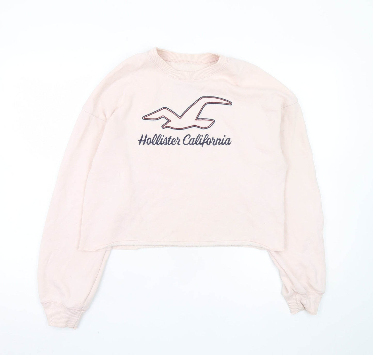 Hollister Women’s Pink Cropped Pullover Sweatshirt Small Logo Print