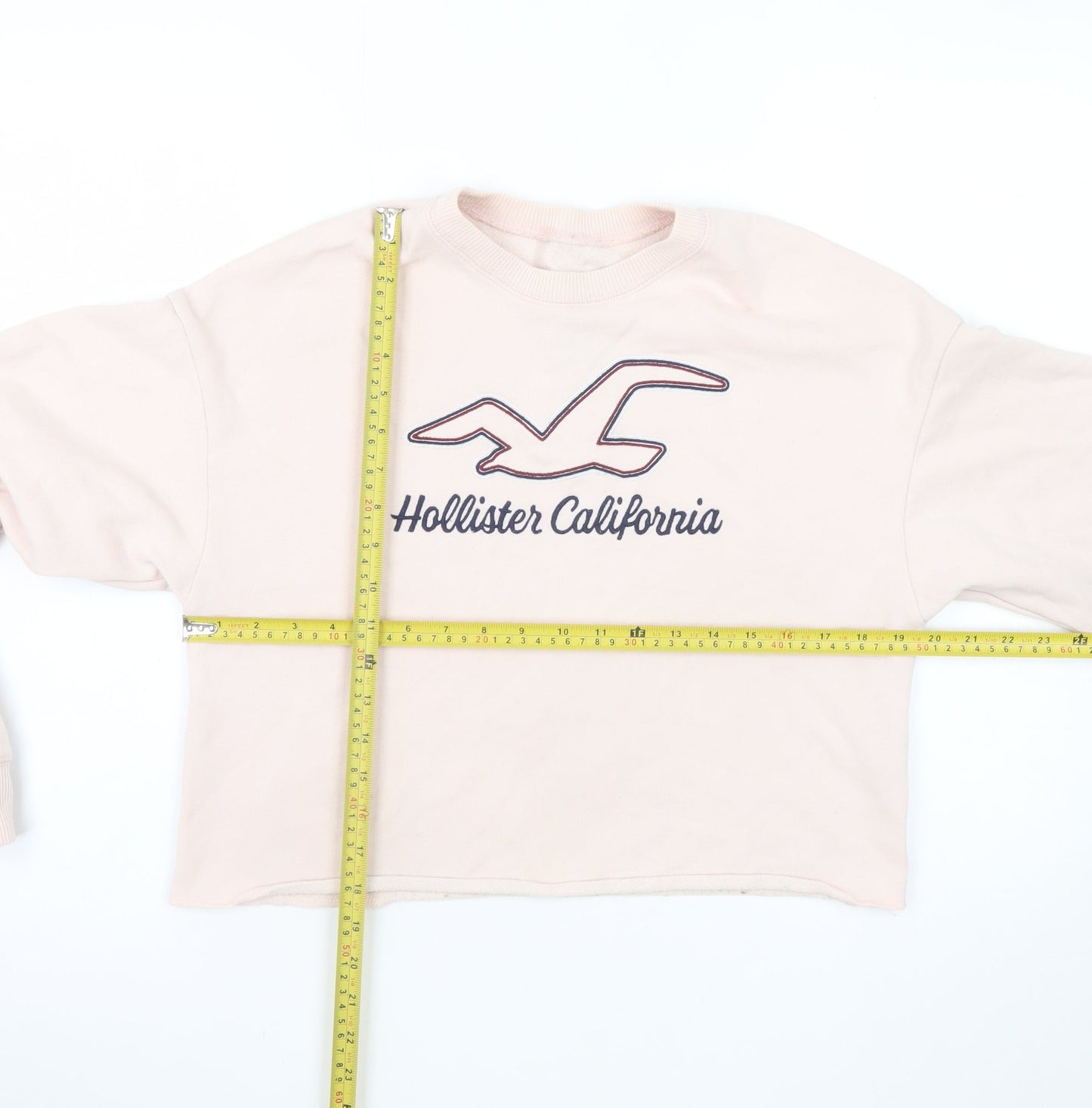 Hollister Women’s Pink Cropped Pullover Sweatshirt Small Logo Print
