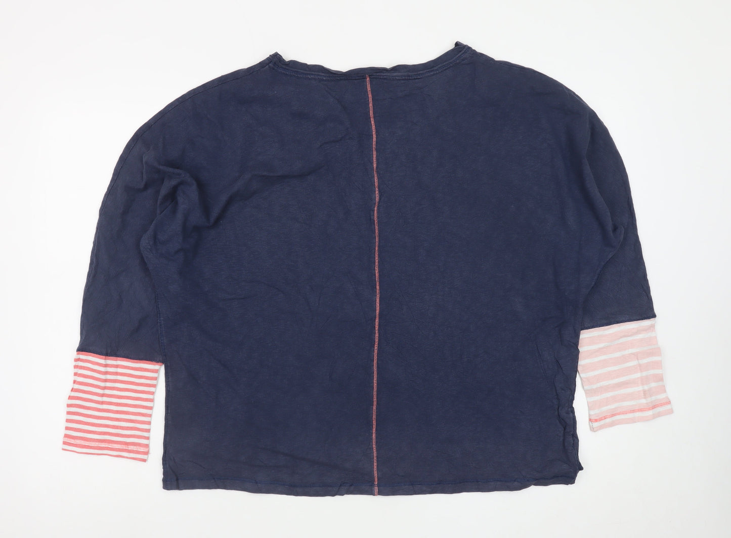 White Stuff Women Blue Striped Jersey Cotton 3/4 Sleeve T-Shirt UK 16