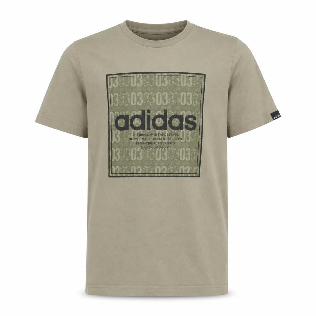 Adidas Boys Beige Graphic Logo T-Shirt 13-14 Years Short Sleeve Cotton