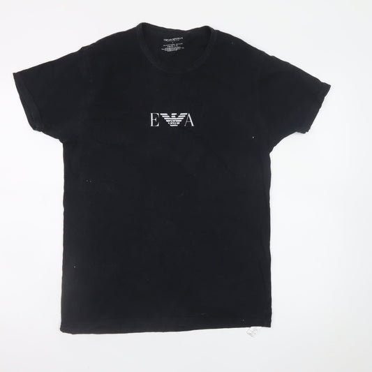 Emporio Armani Men Black L Crew Neck Cotton T-Shirt Logo Jersey
