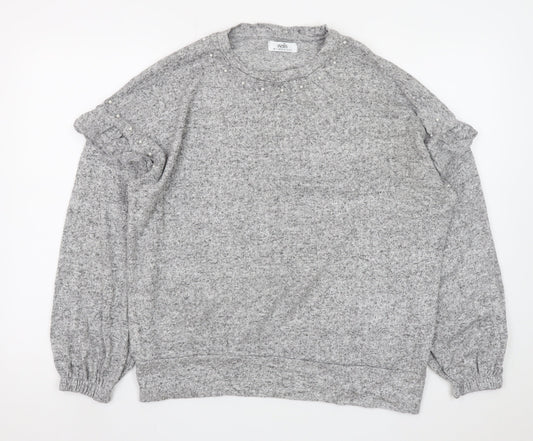 Wallis Women’s Grey Beaded Ruffle Knit Blouse Size S