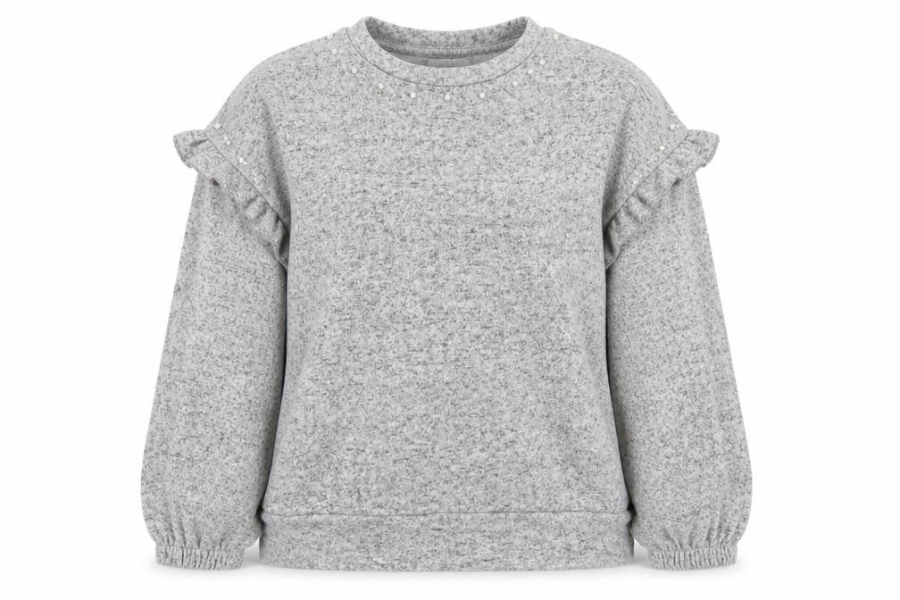 Wallis Women’s Grey Beaded Ruffle Knit Blouse Size S