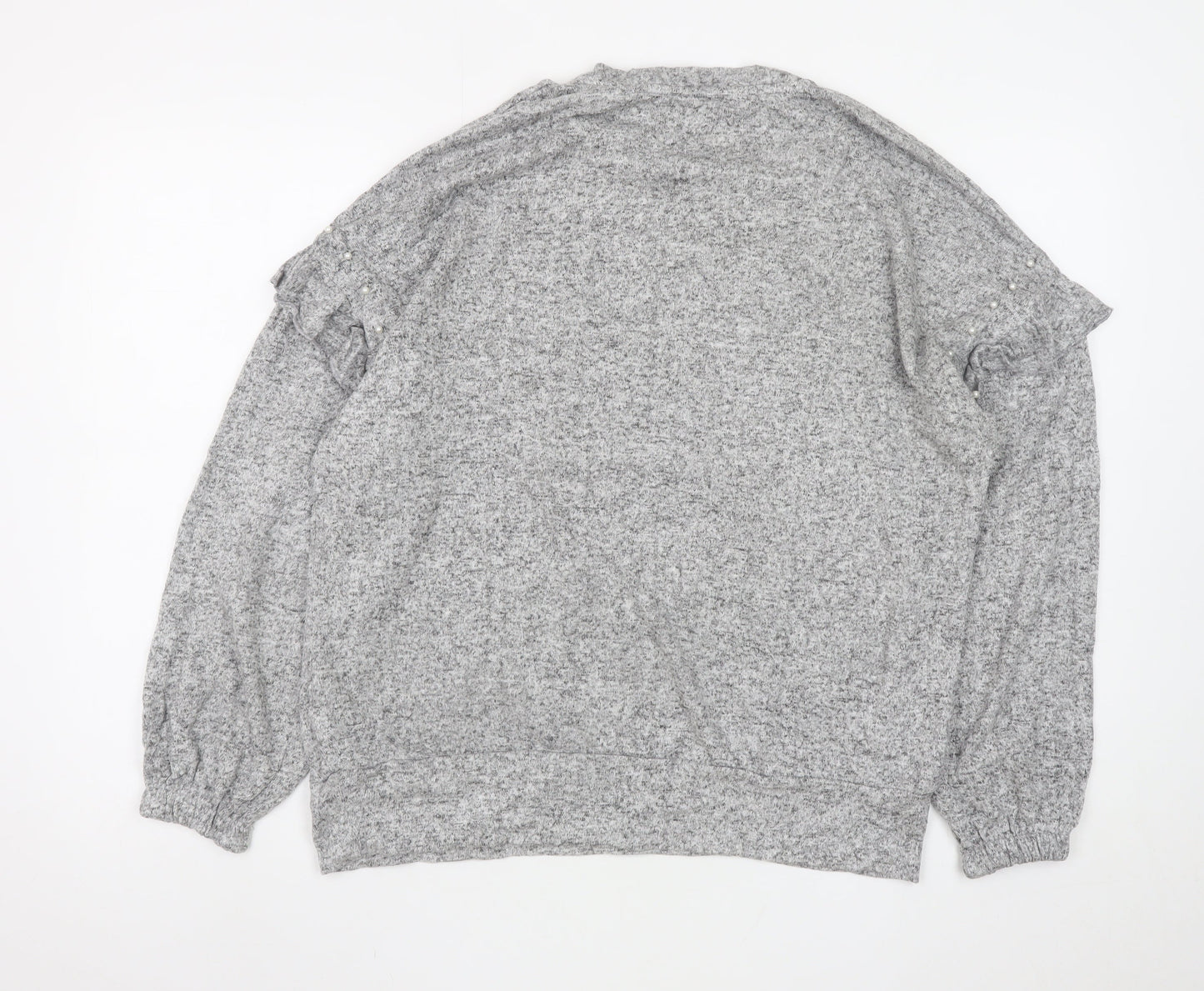 Wallis Women’s Grey Beaded Ruffle Knit Blouse Size S