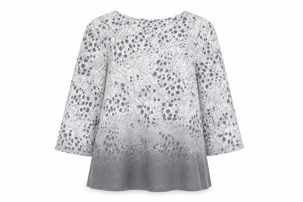 Ruby Rd. Women’s Grey Tunic Blouse Small 3/4 Sleeve Animal Print